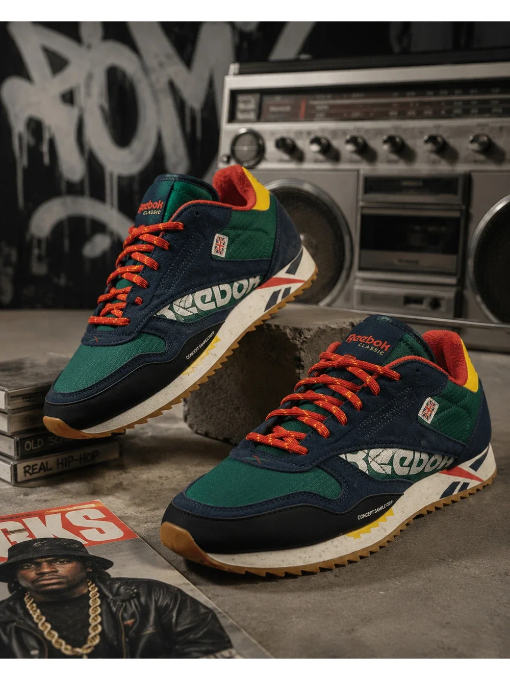 Reebok Classic Leather Ripple Altered sneakers Green Red Yellow Streetwear sz 9